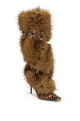 AZALEA WANG NIRA LEOPARD FUR STILETTO BOOT