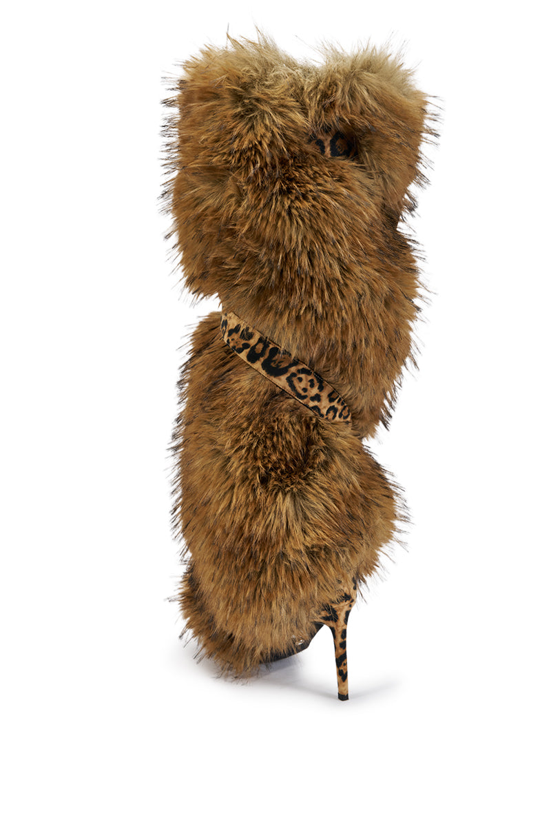 AZALEA WANG NIRA LEOPARD FUR STILETTO BOOT