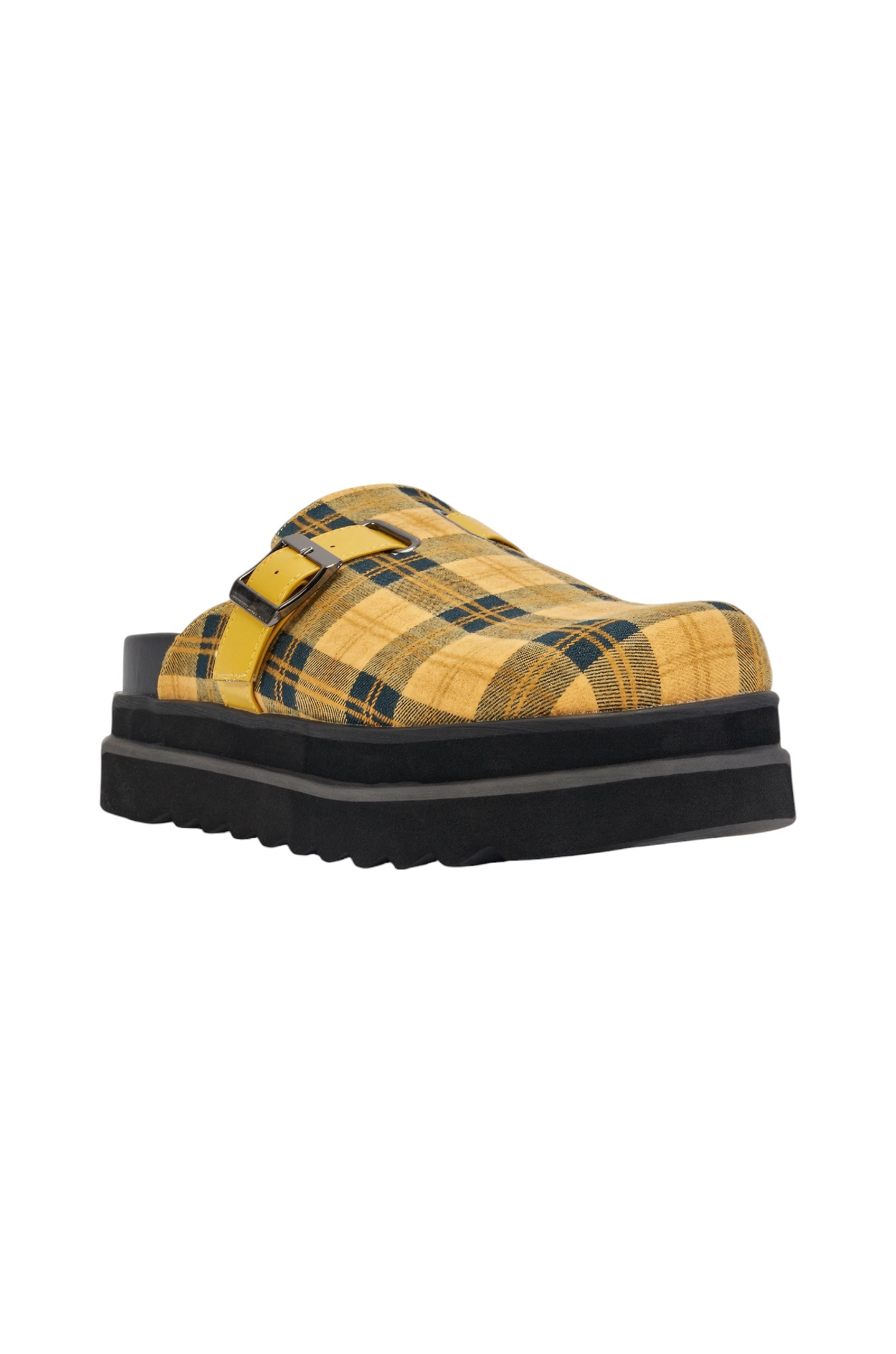 AZALEA WANG OBLIQUE YELLOW PLAID PLATFORM CLOG