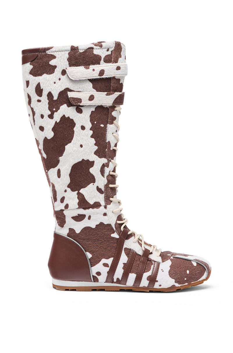 AZALEA WANG OZZY BROWN MULTI FLAT KNEE HIGH SNEAKER