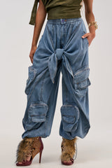 DO THE MOST TIE FRONT PANT IN DENIM