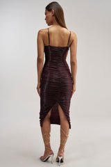 FOREVER FLIRTY RUCHED MIDI DRESS