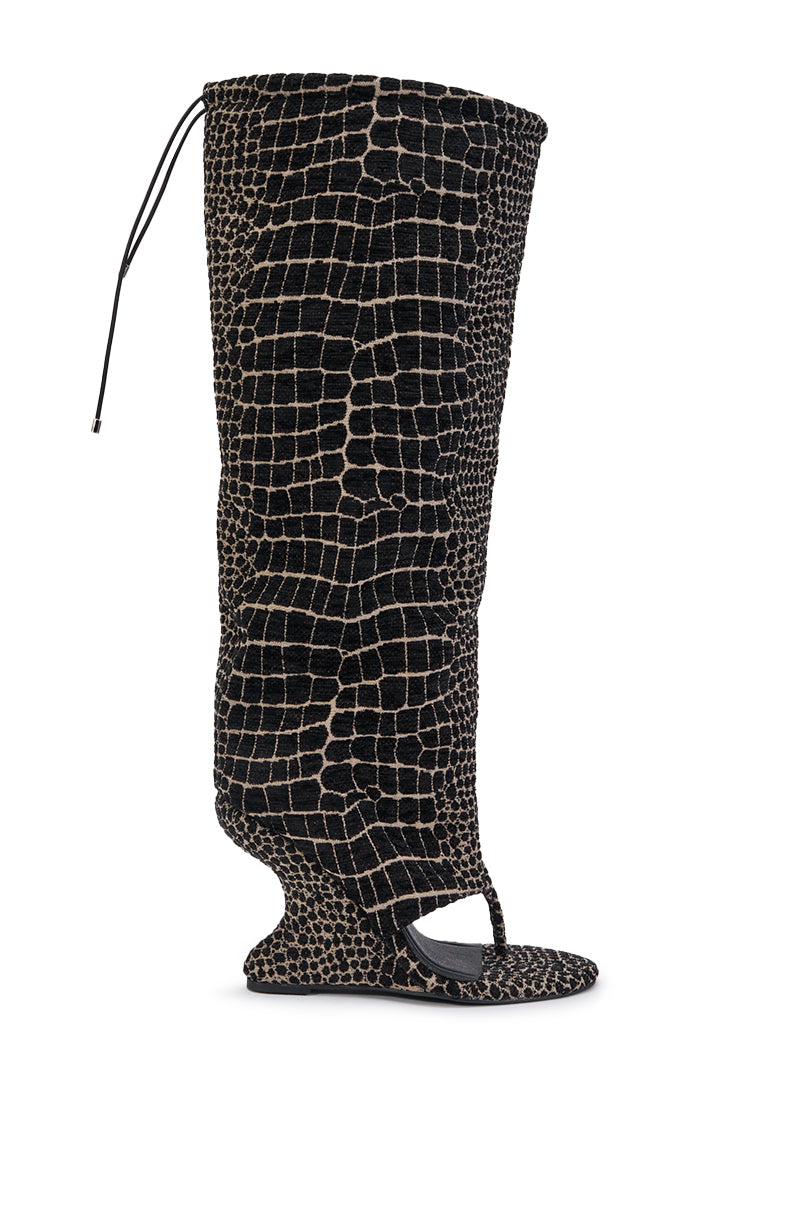 AZALEA WANG POET BLACK AND WHITE SNAKE PATTERN WEDGE SANDAL