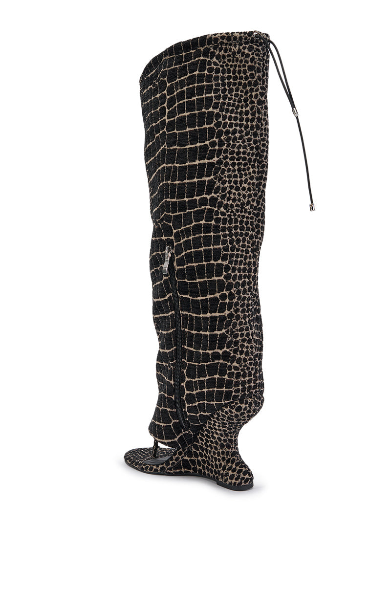 AZALEA WANG POET BLACK AND WHITE SNAKE PATTERN WEDGE SANDAL