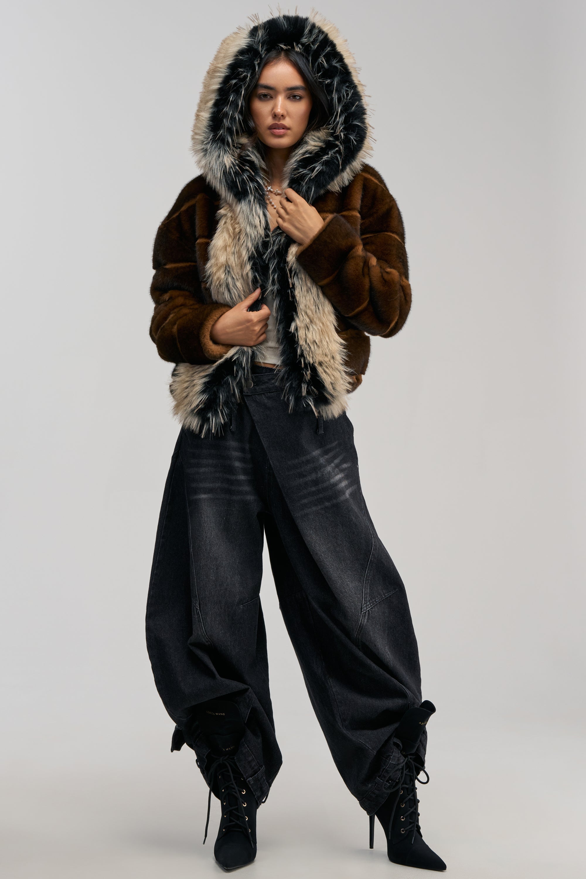 PORTIA HOODED FAUX FUR BOMBER