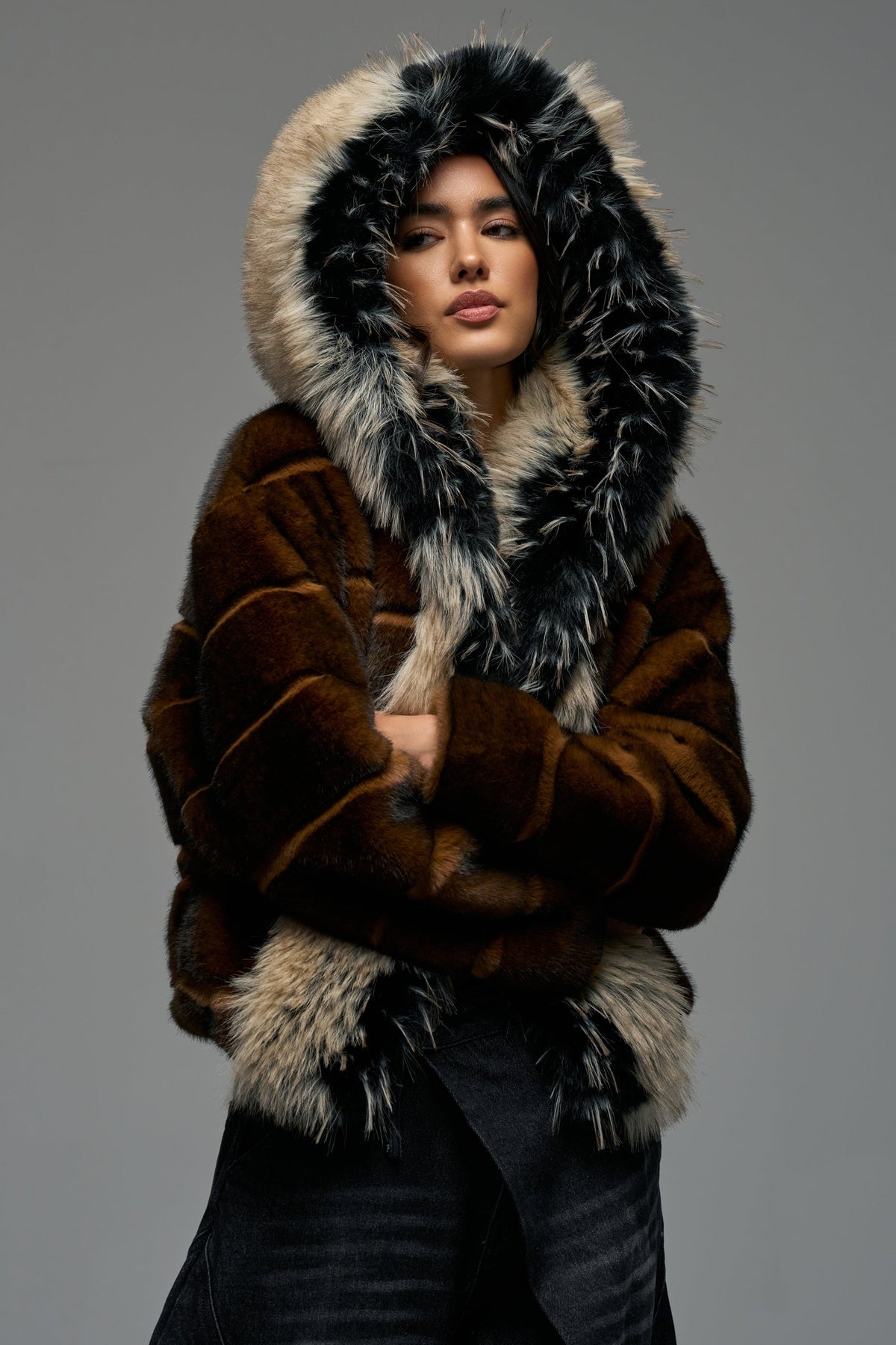 PORTIA HOODED FAUX FUR BOMBER
