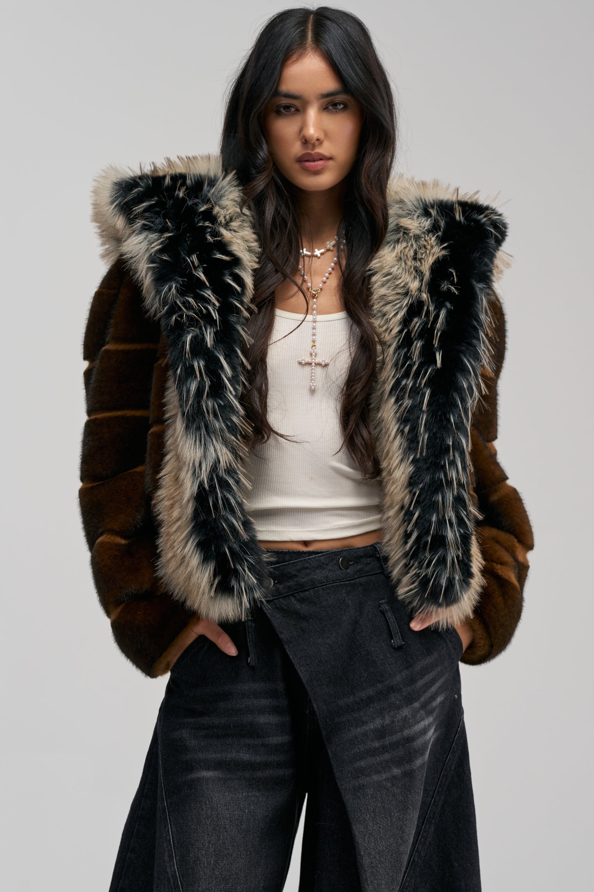 PORTIA HOODED FAUX FUR BOMBER