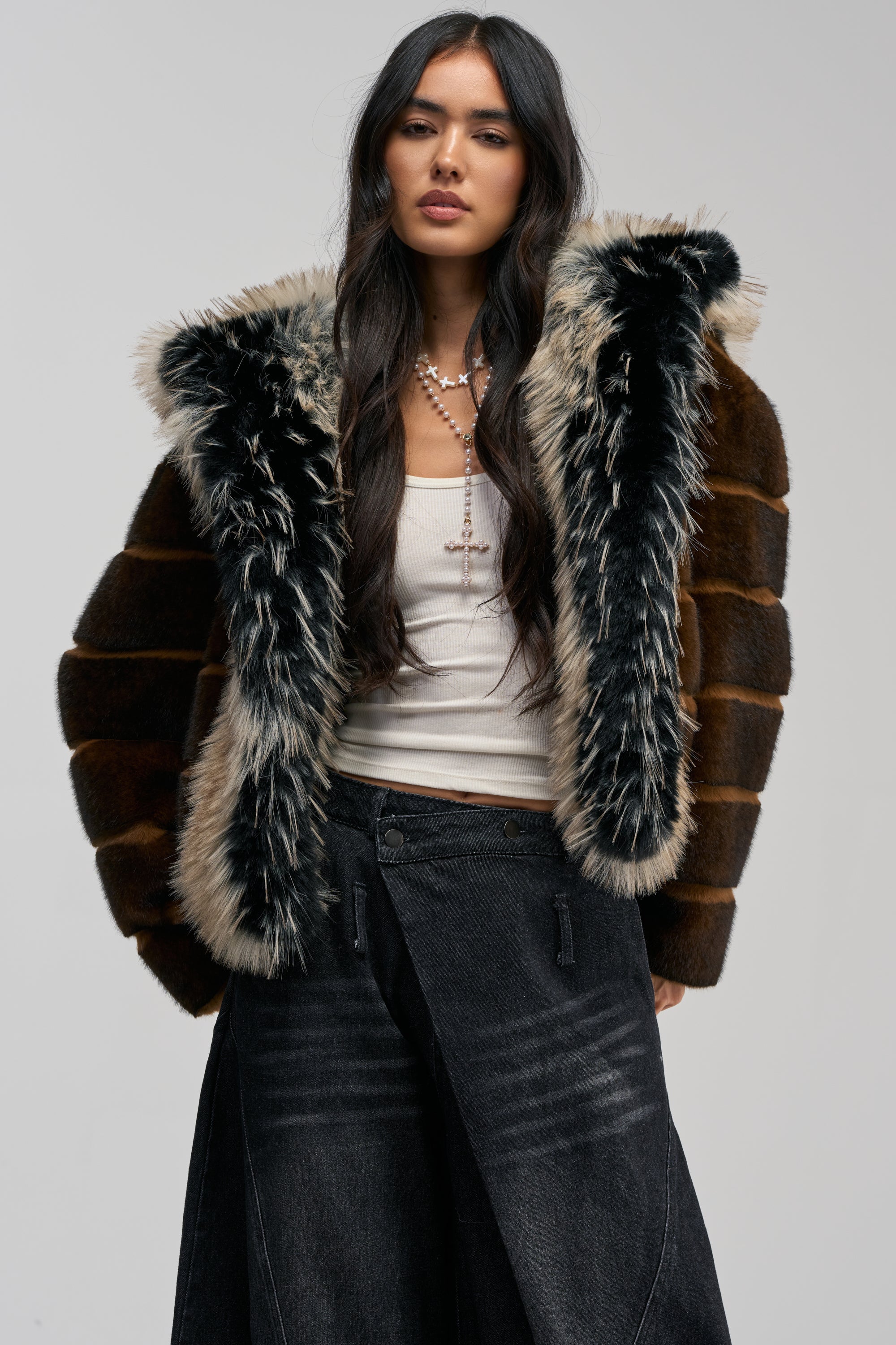 PORTIA HOODED FAUX FUR BOMBER