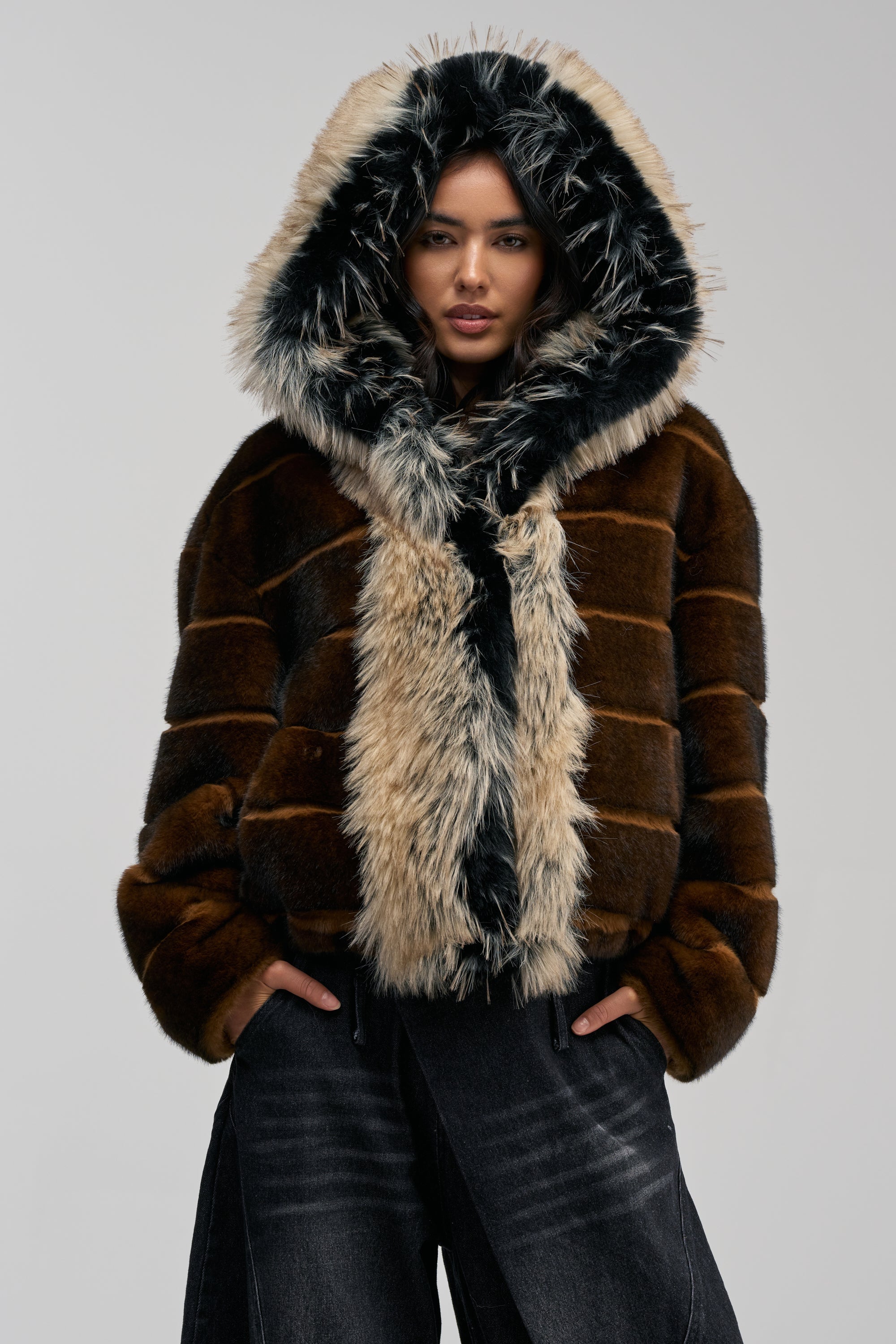 PORTIA HOODED FAUX FUR BOMBER