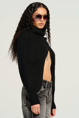ANNETTA CROPPED LONG SLEEVE CHUNKY KNIT SWEATER