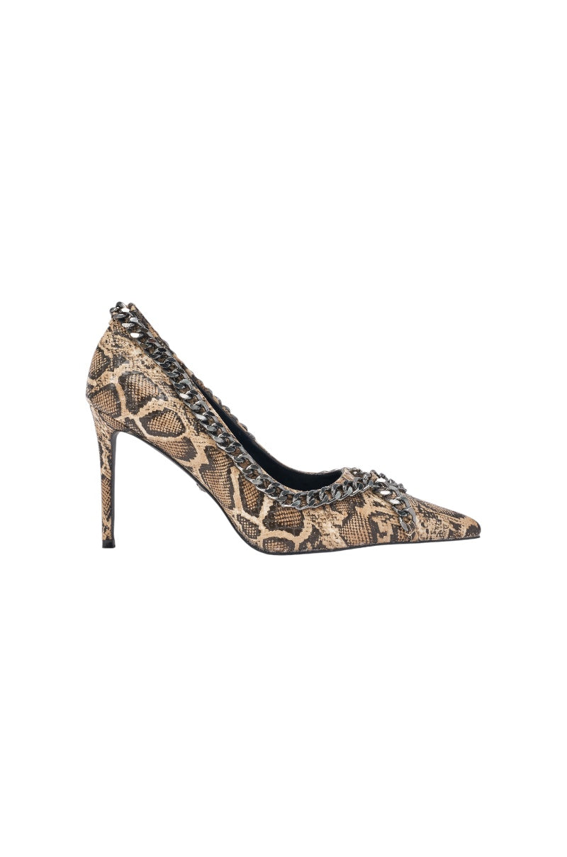 AZALEA WANG RAVELLE SNAKE PRINT GUNMETAL HARDWARE STILETTO PUMP