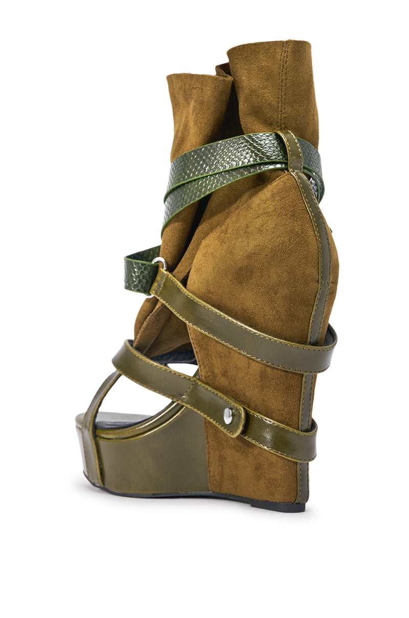 AZALEA WANG ROTHKO OLIVE WEDGE SANDAL