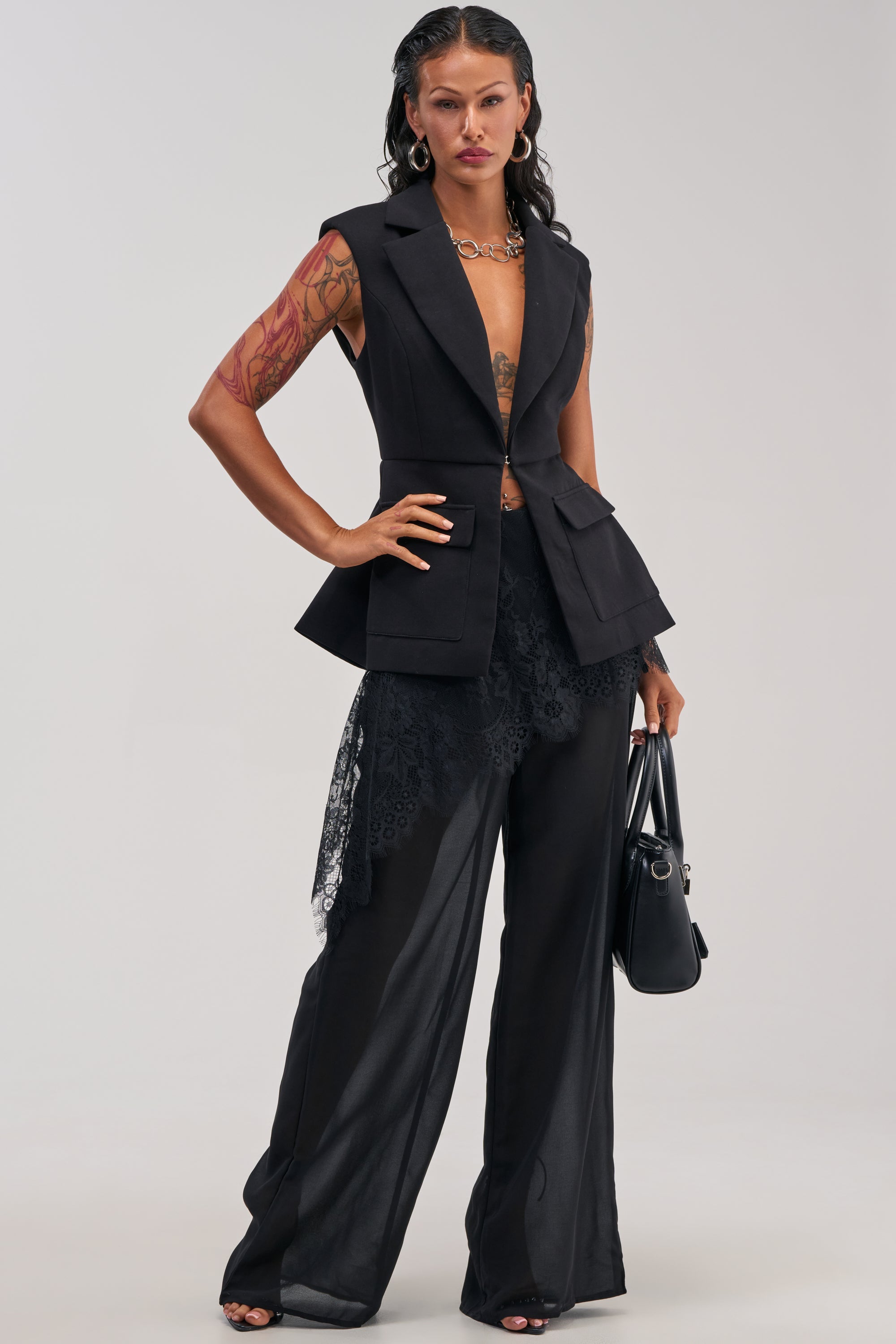 DRIFT AWAY PALAZZO PANT WITH LACE SKIRT OVERLAY