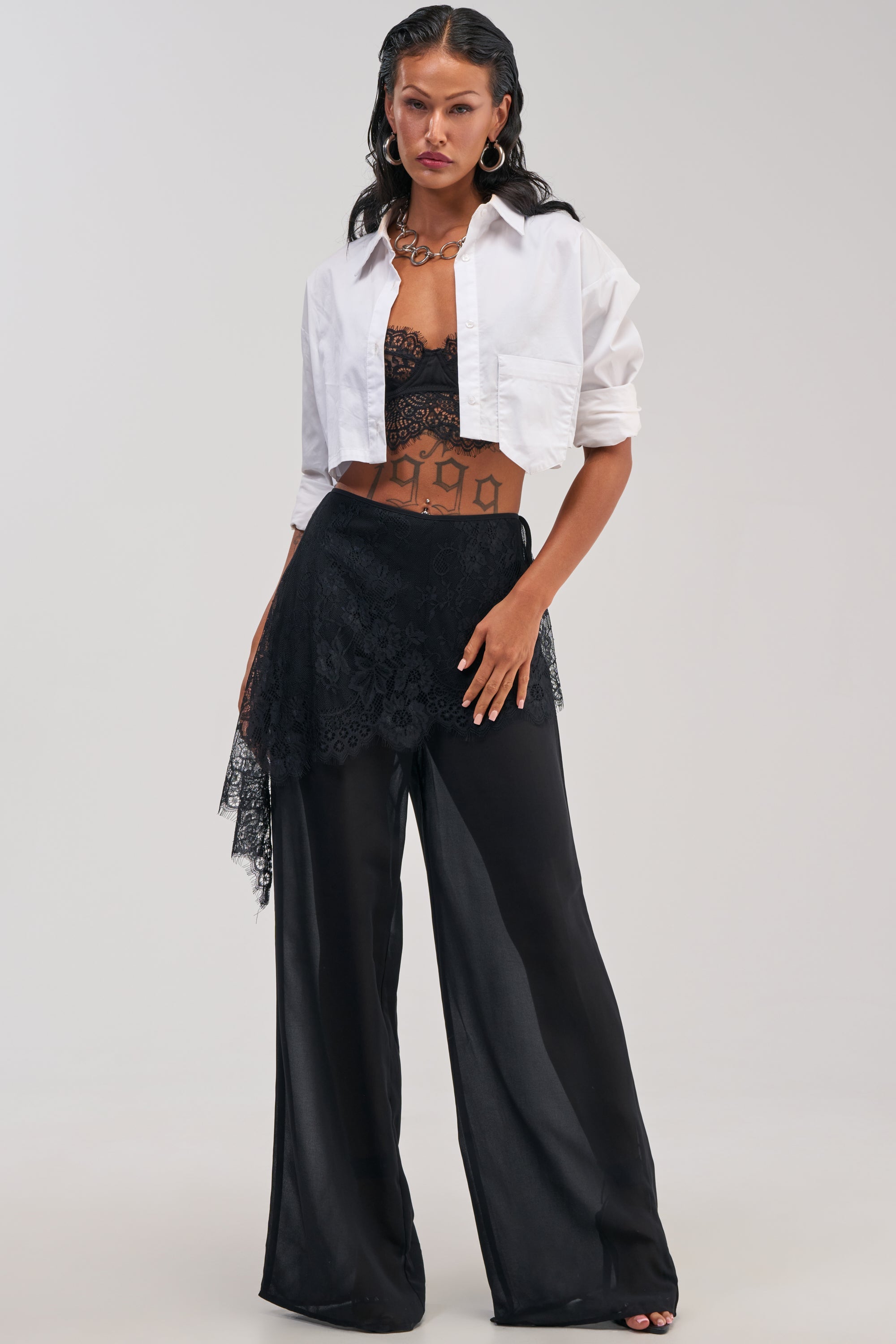 DRIFT AWAY PALAZZO PANT WITH LACE SKIRT OVERLAY