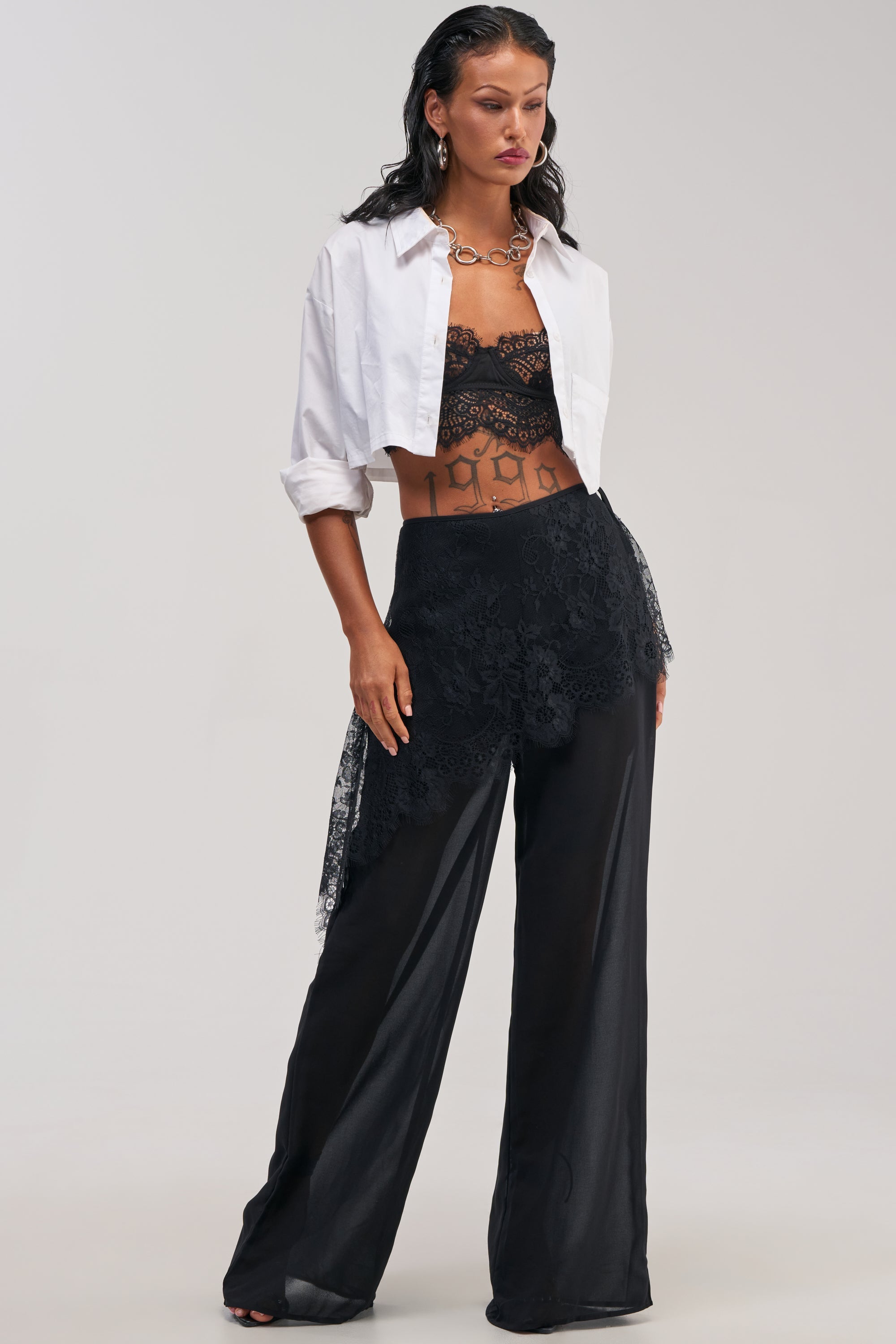 DRIFT AWAY PALAZZO PANT WITH LACE SKIRT OVERLAY
