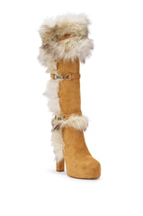AZALEA WANG RYLAN CAMEL FAUX SUEDE AND FUR BLOCK BOOT
