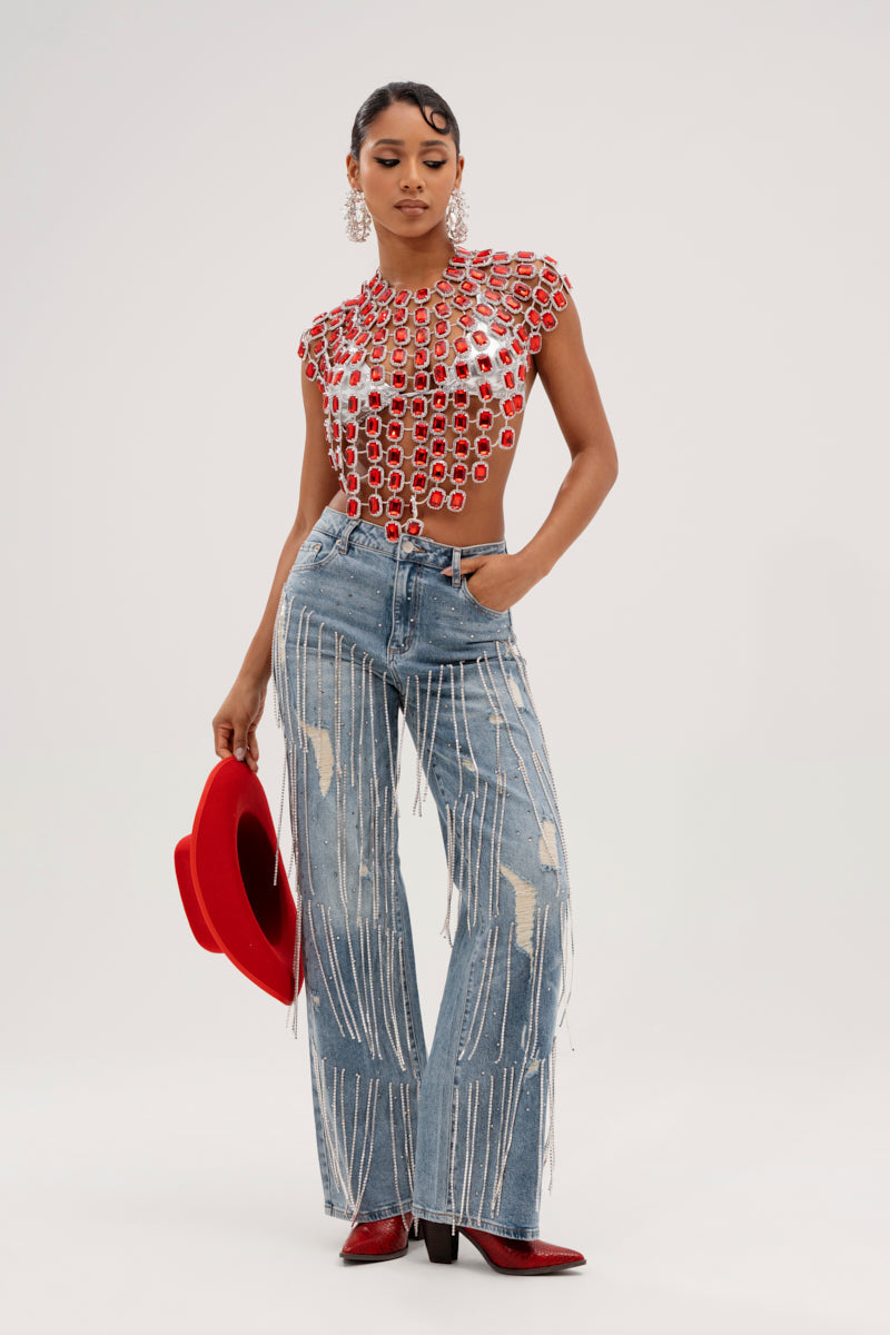 BEJEWELED RUBY SLEEVELESS TOP