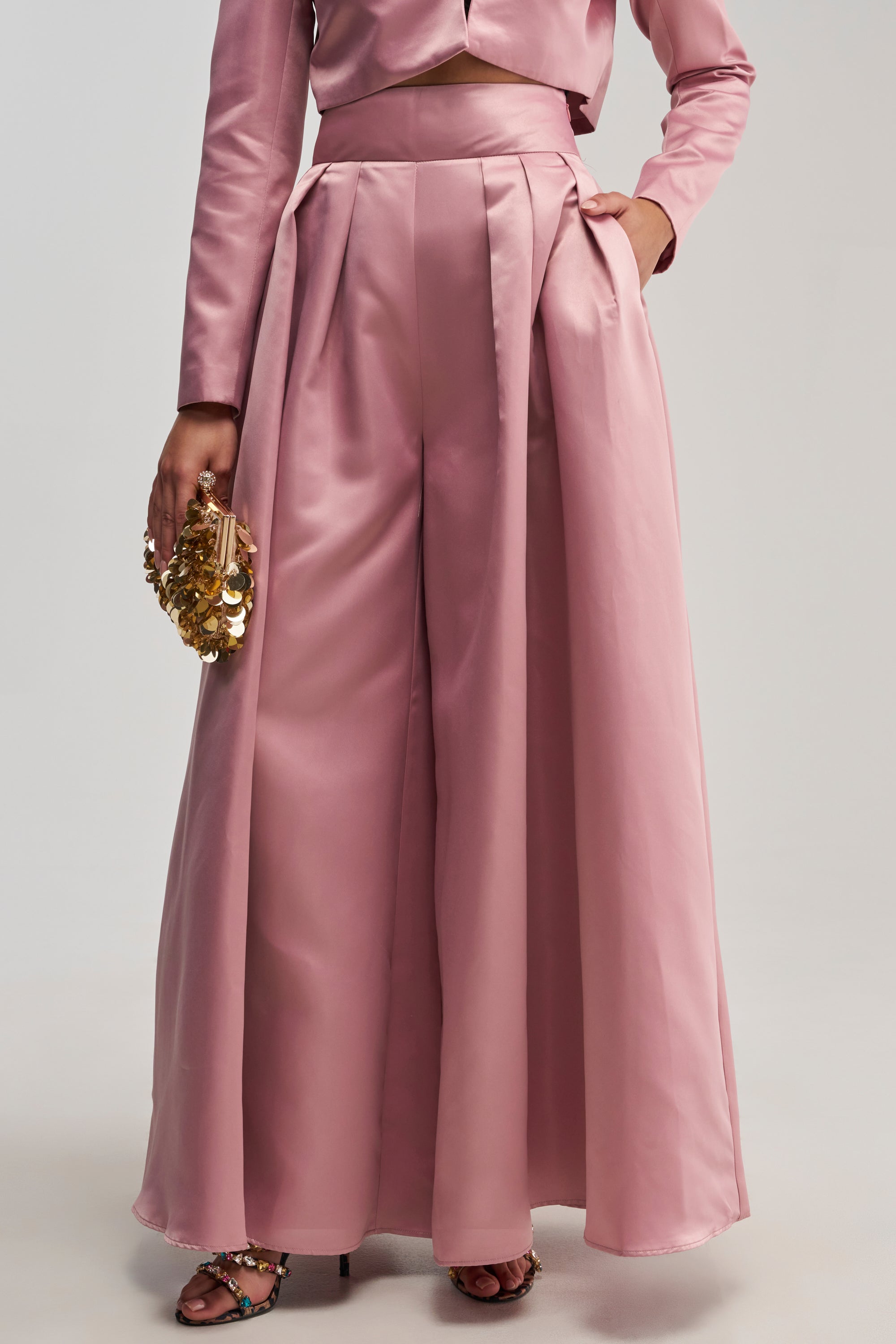 LILA SATIN TROUSER IN MAUVE