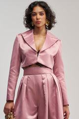 LILA SATIN BLAZER IN MAUVE