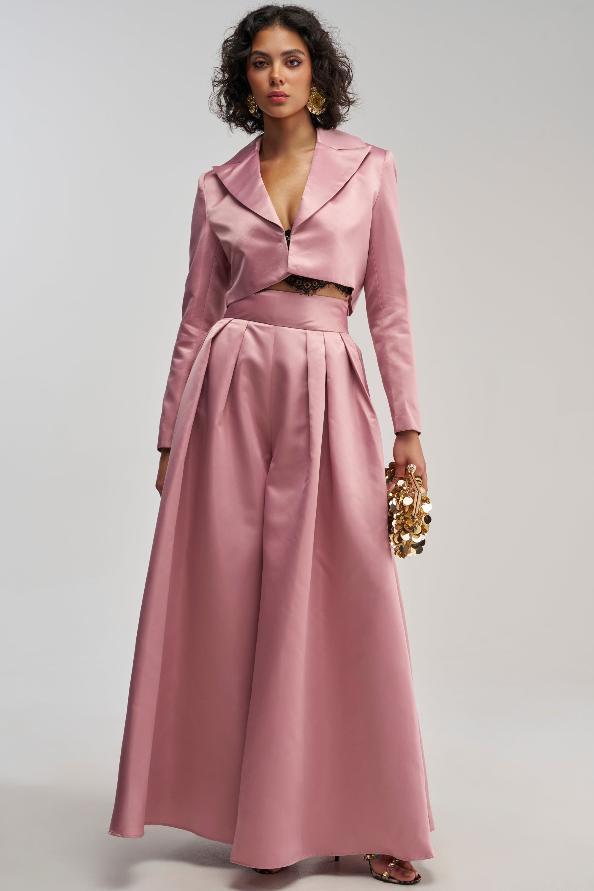 LILA SATIN BLAZER IN MAUVE