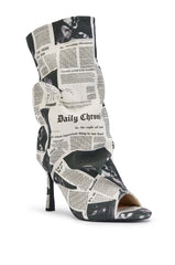 AKIRA SCREENKISS NEWSPAPER PRINT STILETTO BOOTIE