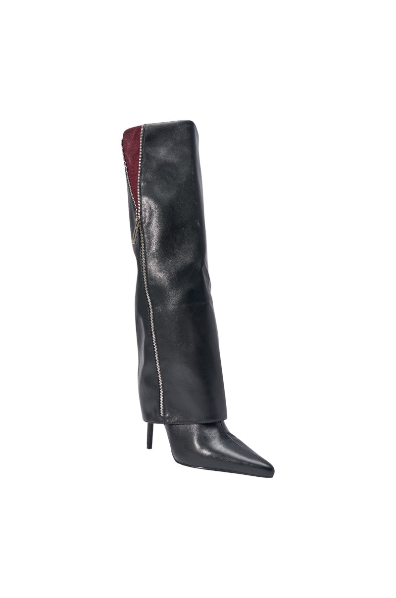 AKIRA GOLD SHAQUILLE BLACK PU STILETTO BOOT