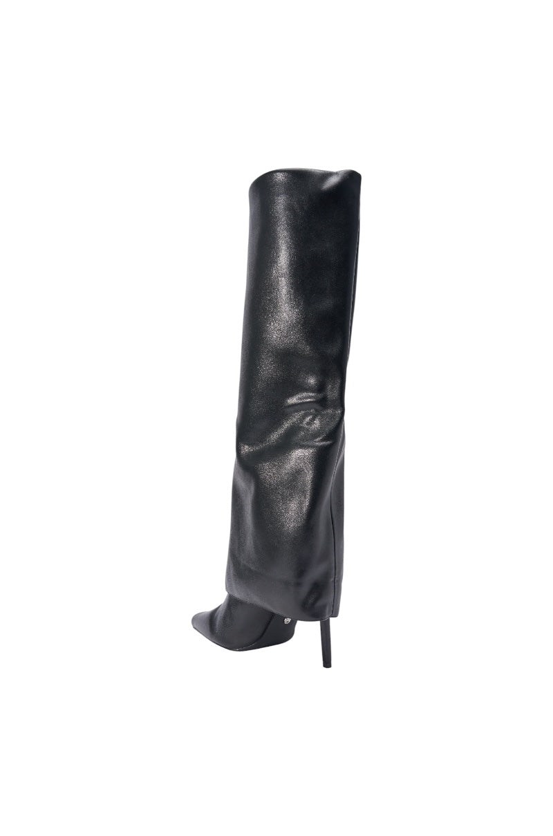 AKIRA GOLD SHAQUILLE BLACK PU STILETTO BOOT