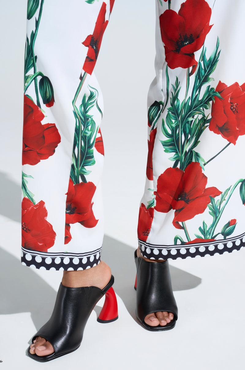 AZALEA WANG SIDLE BLACK SLIP ON MULE SANDAL WITH RED HEEL