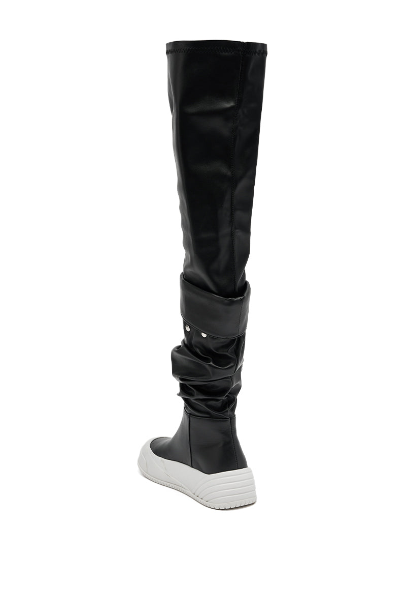AZALEA WANG SMARTER BLACK RUCHED PU FLAT BOOT
