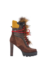 AKIRA GOLD SNUG BROWN MULTI FUR COMBAT BLOCK HEEL