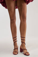 AKIRA SOLEDAD BURGUNDY RHINESTONE COIL SANDAL