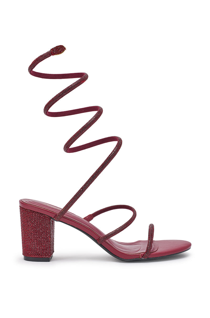 AKIRA SOLEDAD BURGUNDY RHINESTONE COIL SANDAL