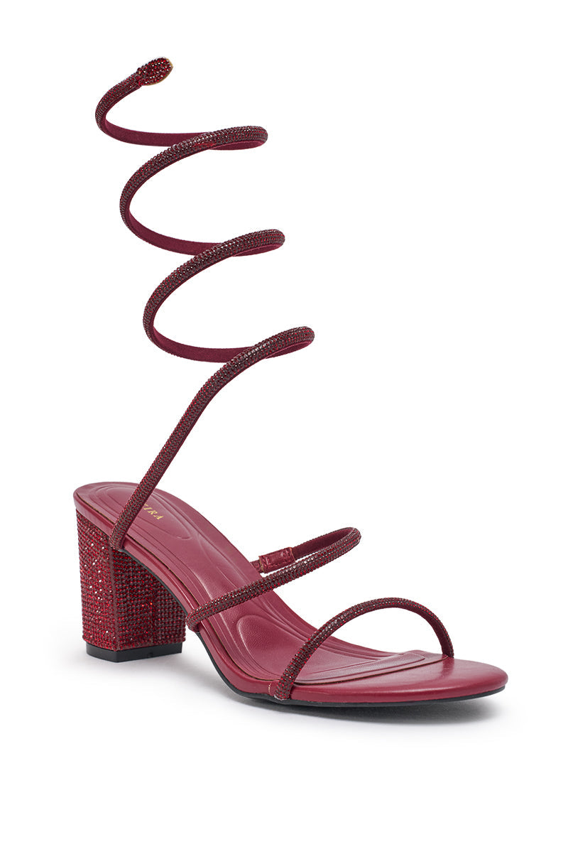 AKIRA SOLEDAD BURGUNDY RHINESTONE COIL SANDAL