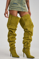 AZALEA WANG SONNET GREEN SUEDE STILETTO THIGH HIGH BOOT
