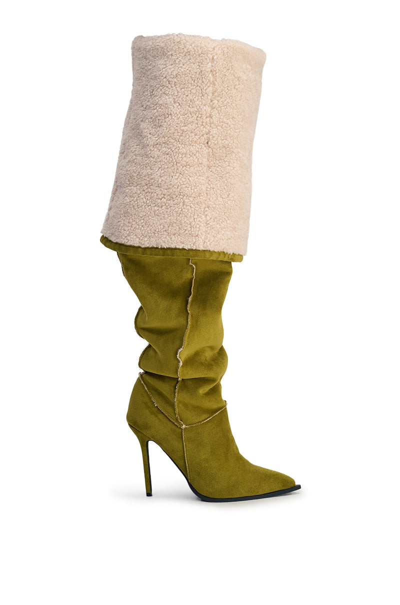 AZALEA WANG SONNET GREEN SUEDE STILETTO THIGH HIGH BOOT