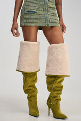 AZALEA WANG SONNET GREEN SUEDE STILETTO THIGH HIGH BOOT