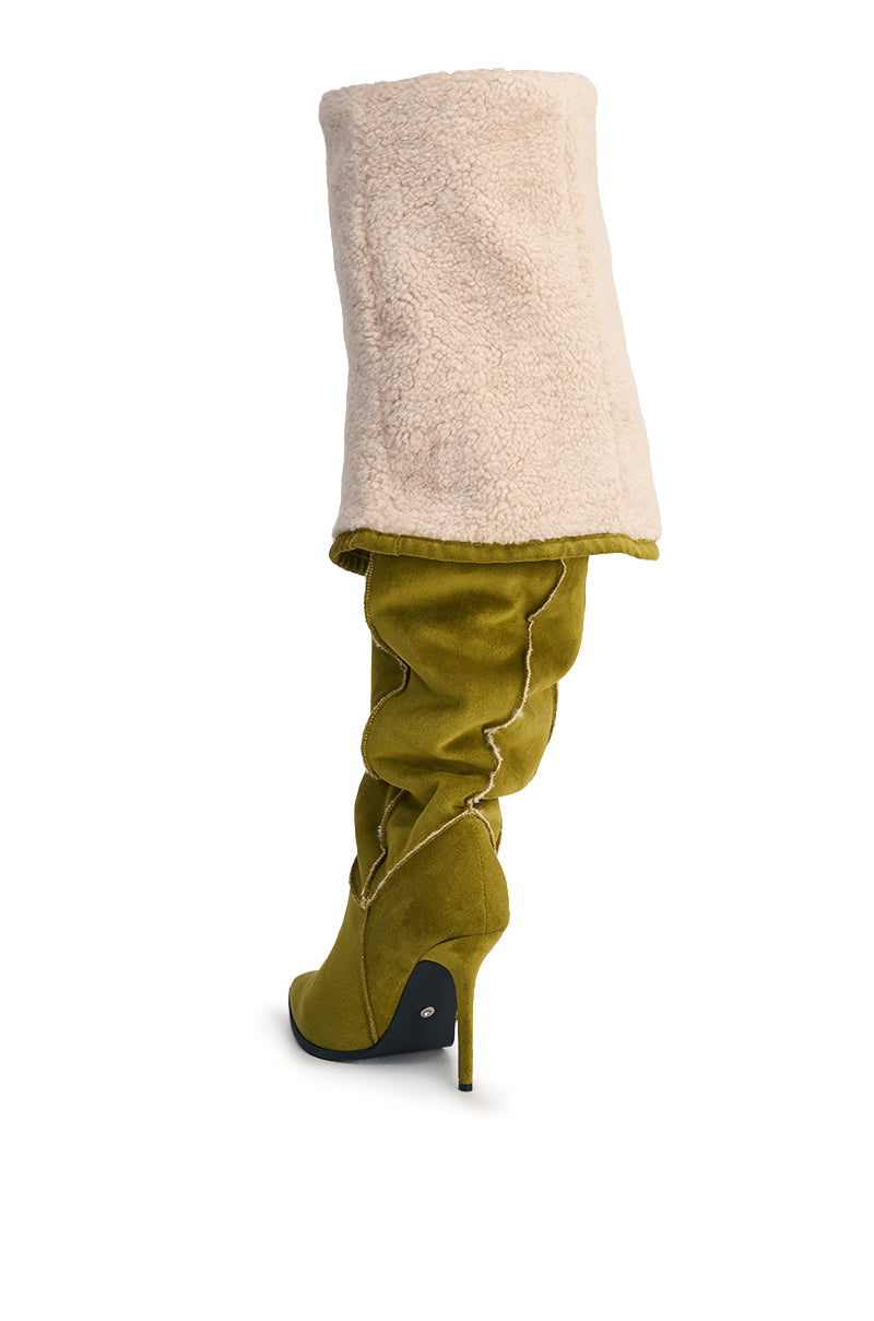 AZALEA WANG SONNET GREEN SUEDE STILETTO THIGH HIGH BOOT