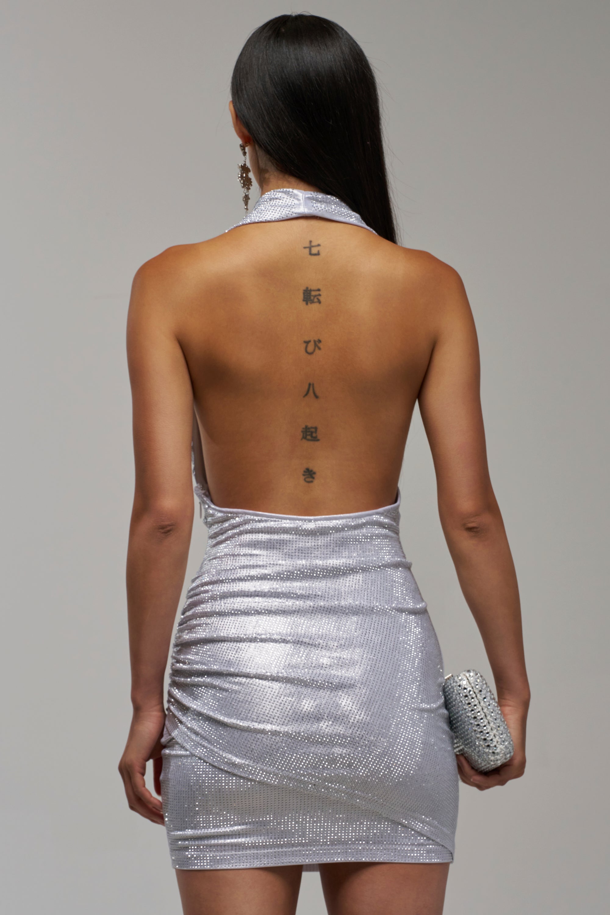 DONT PLAY WITH ME RHINESTONE MINI DRESS IN SILVER