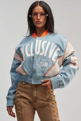 INVITE ONLY DENIM VARSITY BOMBER