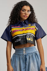 HIGH GEAR FAUX LEATHER SHORT SLEEVE BUTTON DOWN