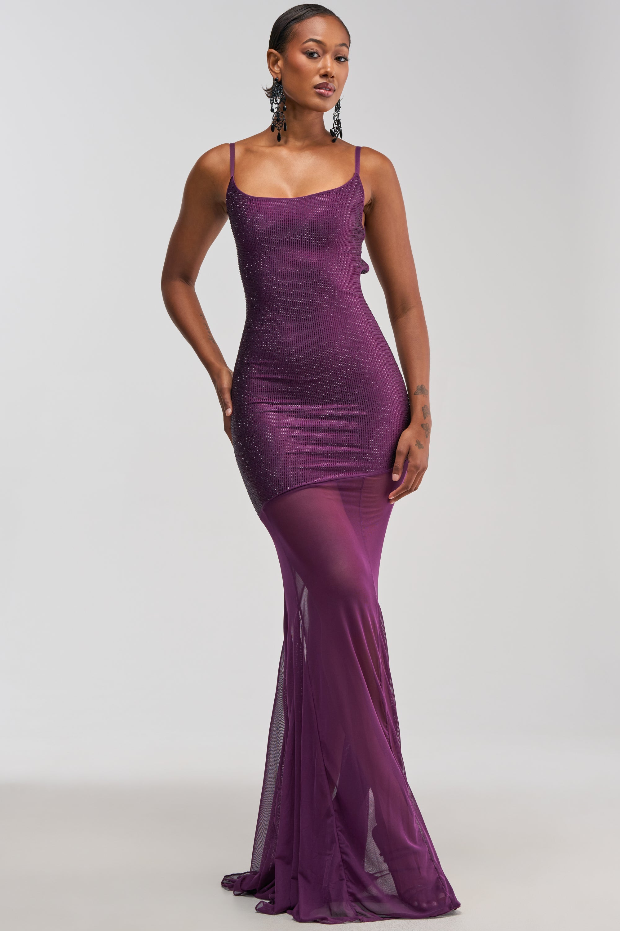 SHOW A LITTLE LEG RHINESTONE MAXI DRESS IN PLUM