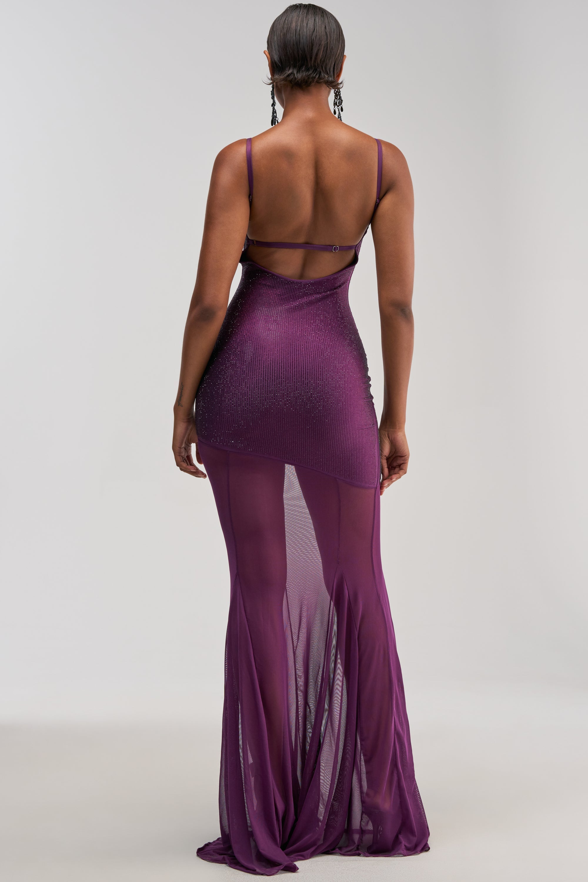 SHOW A LITTLE LEG RHINESTONE MAXI DRESS IN PLUM