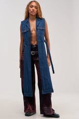 DOWN TO IT SPLIT VEST IN DARK DENIM