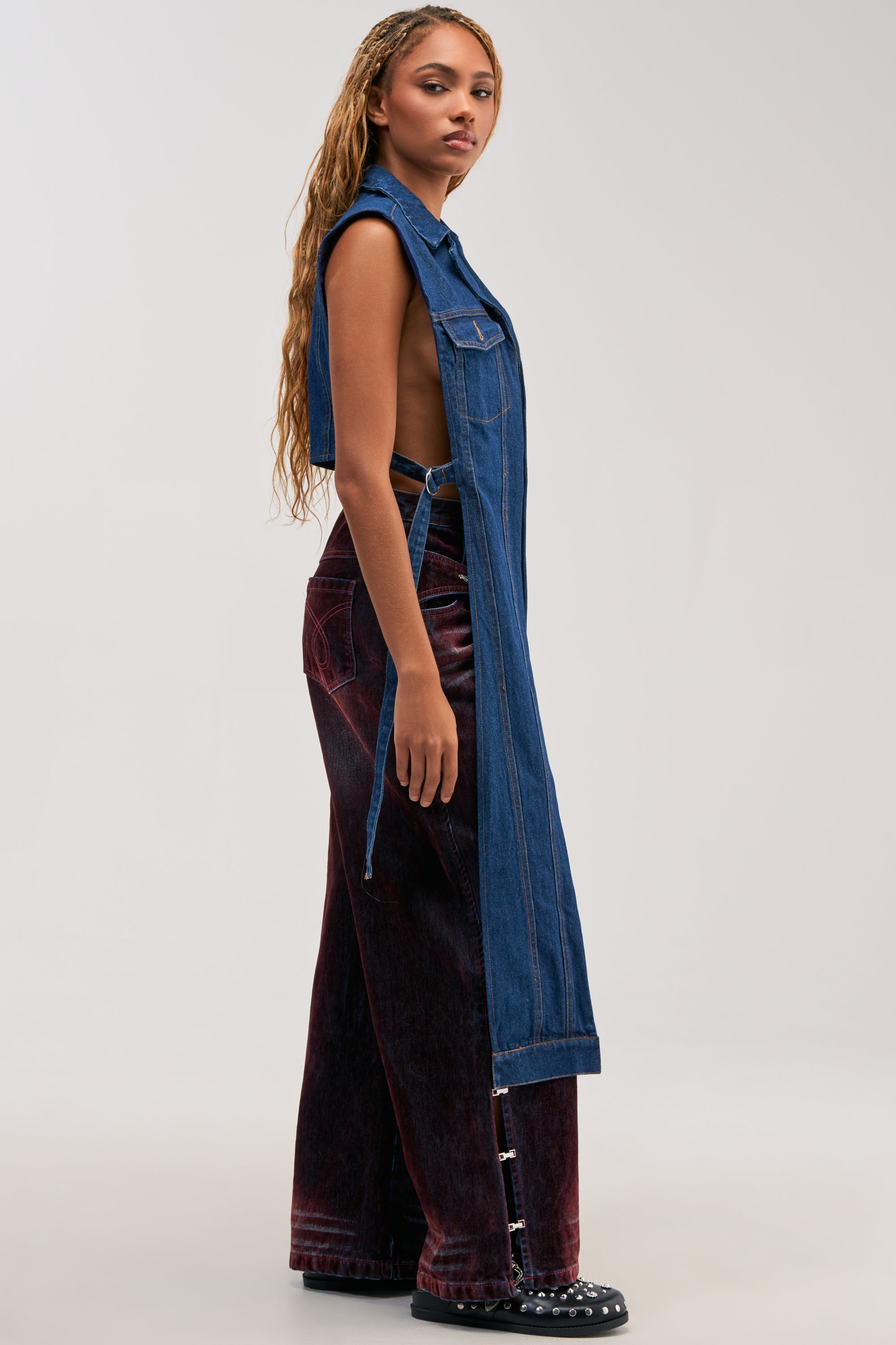 DOWN TO IT SPLIT VEST IN DARK DENIM