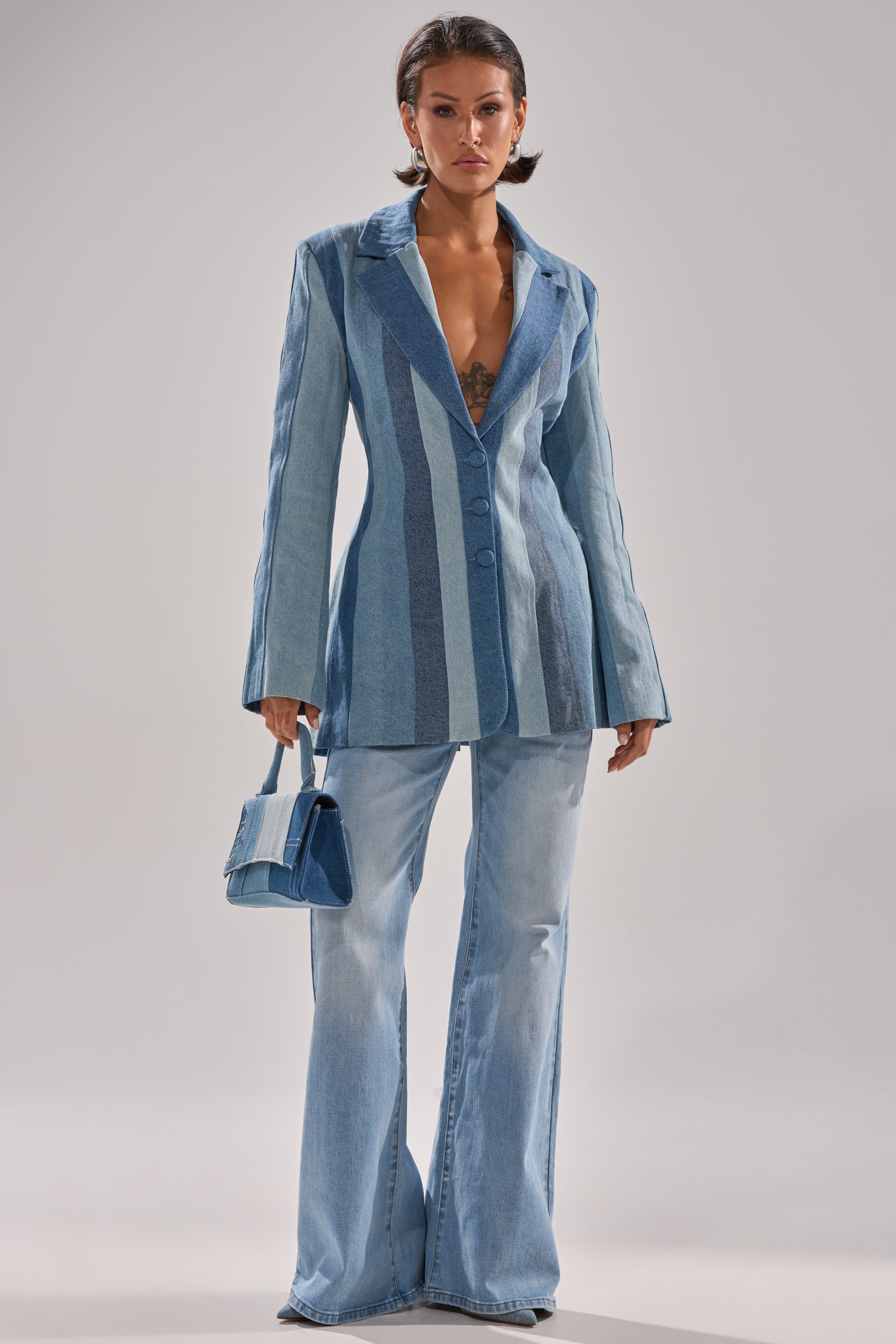 COME SLIDE PATCHWORK DENIM BLAZER