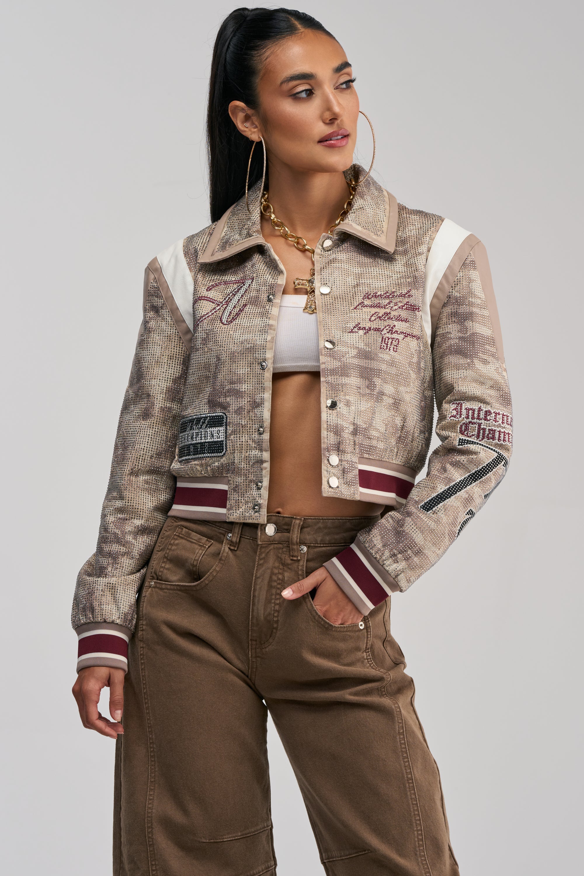 BIG EGO RHINESTONE BOMBER IN CAMO