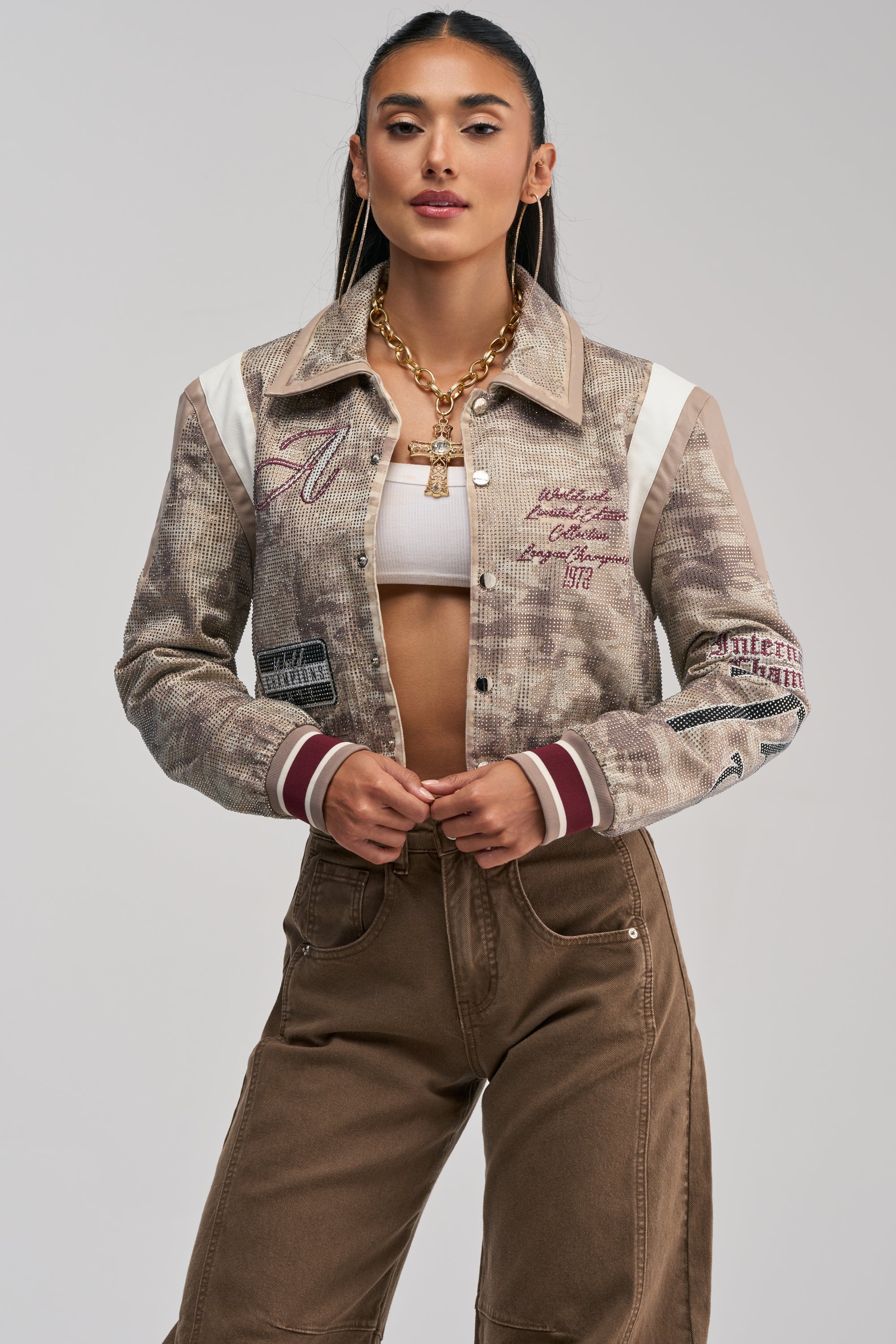 BIG EGO RHINESTONE BOMBER IN CAMO