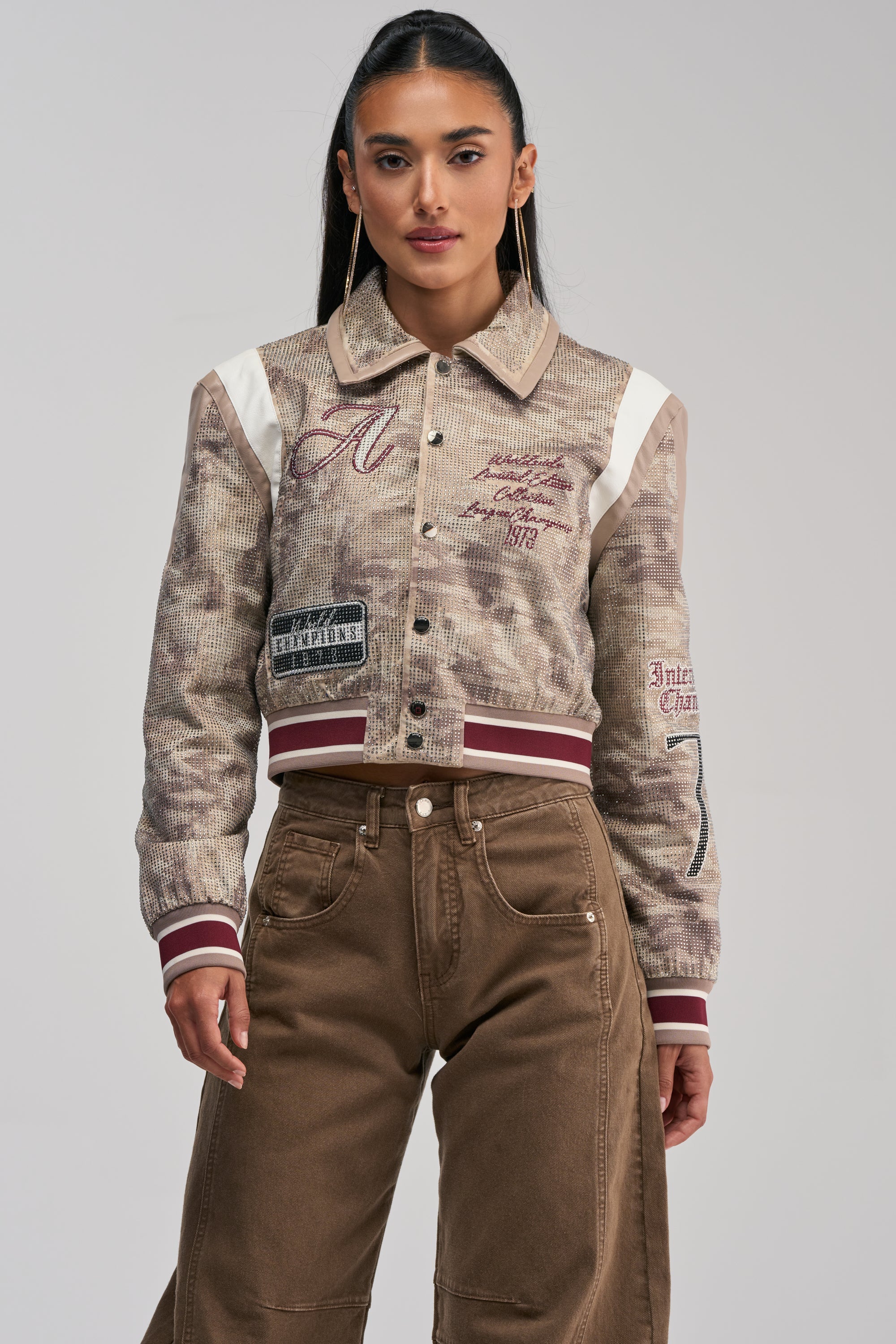 BIG EGO RHINESTONE BOMBER IN CAMO