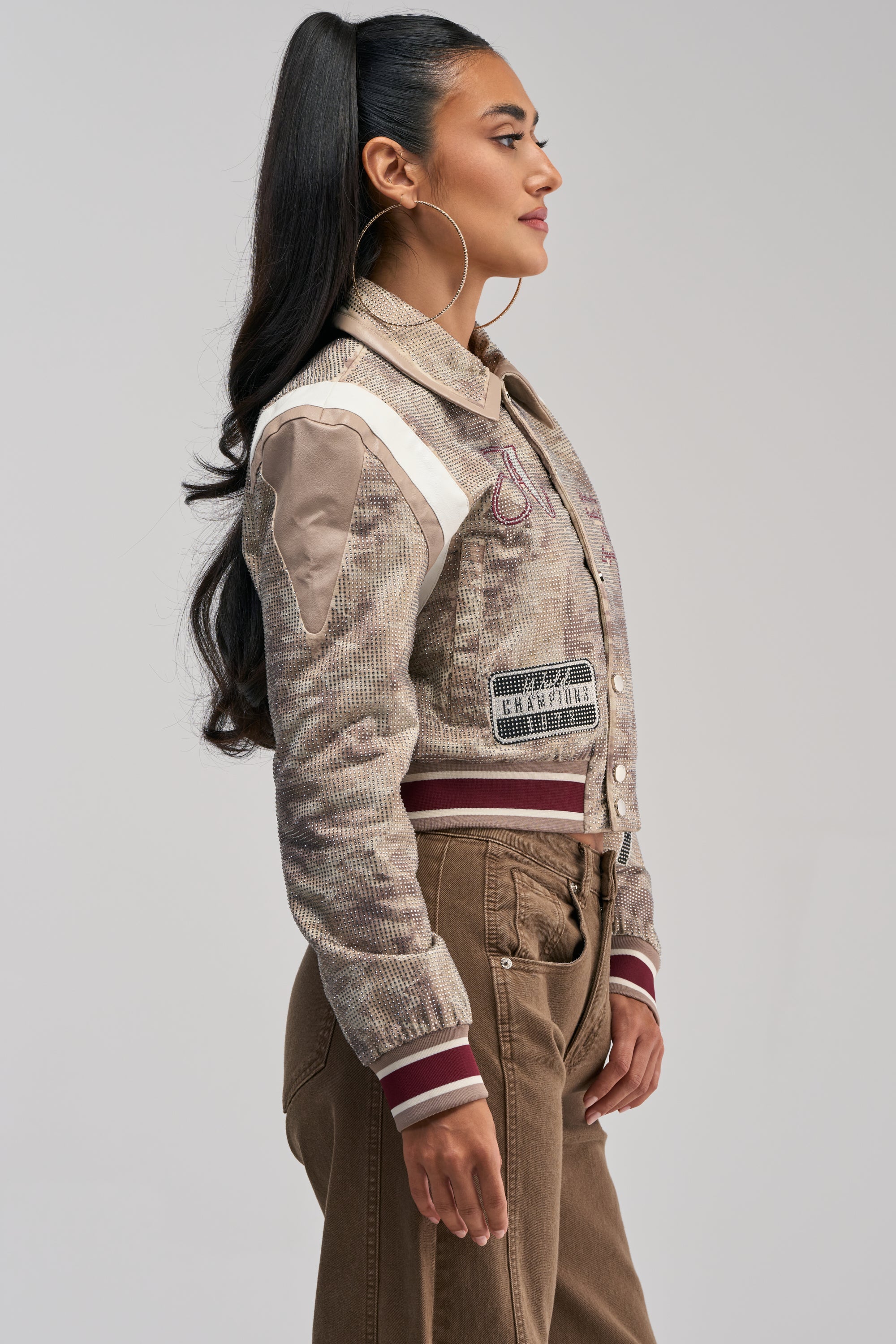 BIG EGO RHINESTONE BOMBER IN CAMO