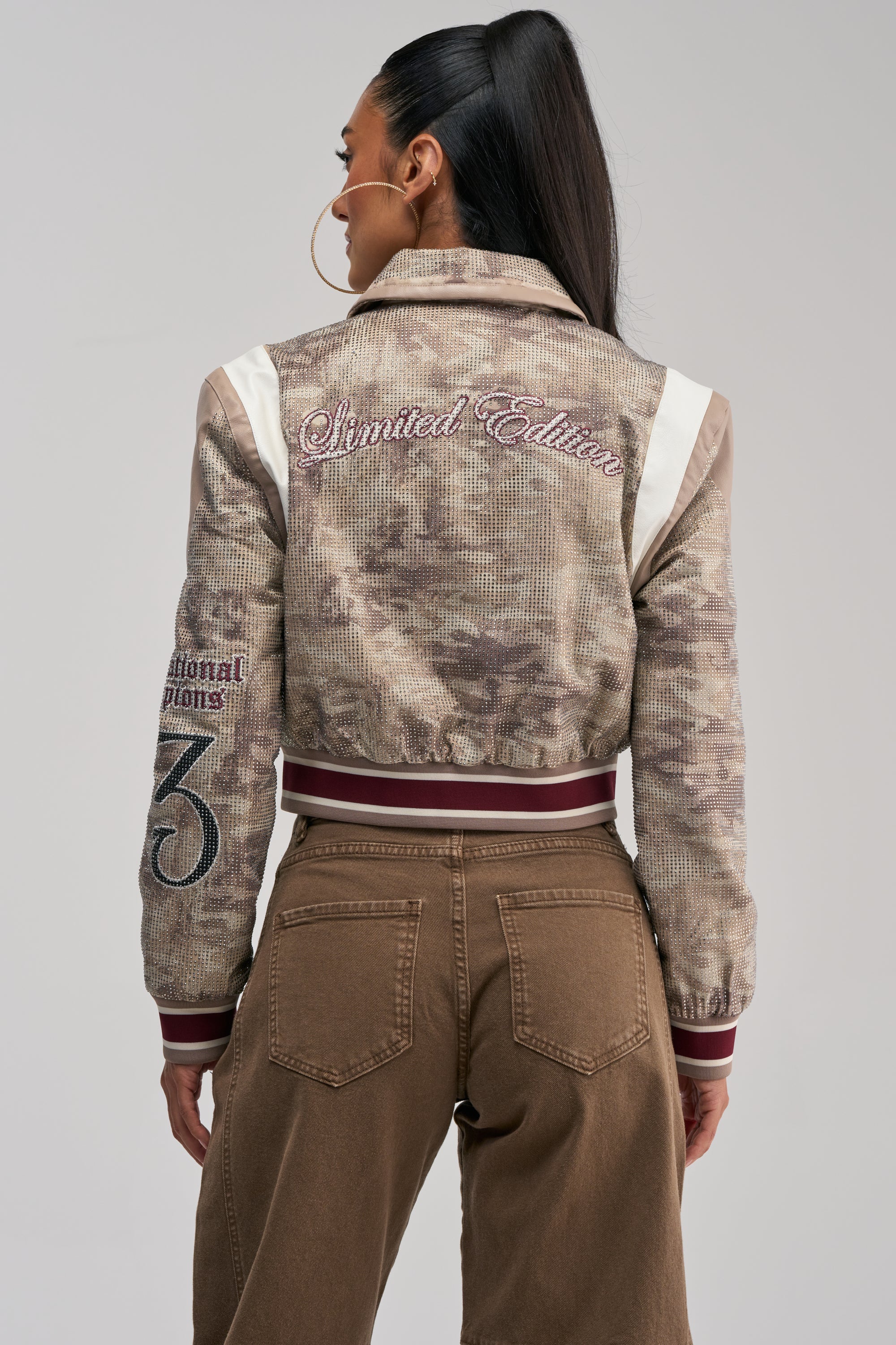 BIG EGO RHINESTONE BOMBER IN CAMO